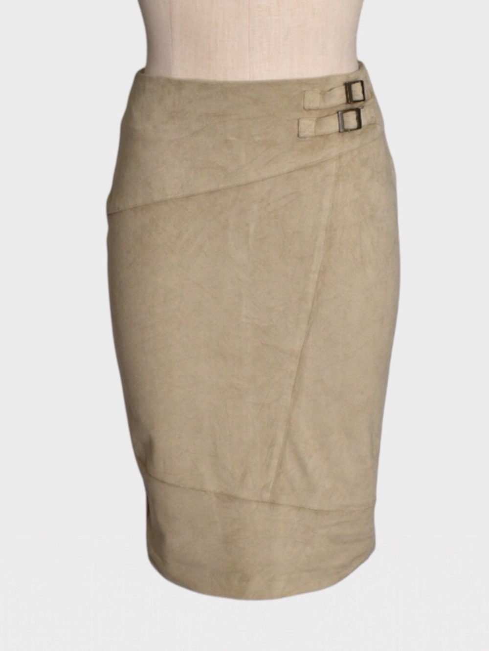 Cato Faux Suede Buckle Paneled Stretch Pencil Skirt